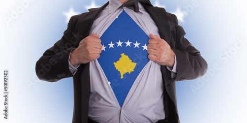 Business man with Kosovo flag t-shirt