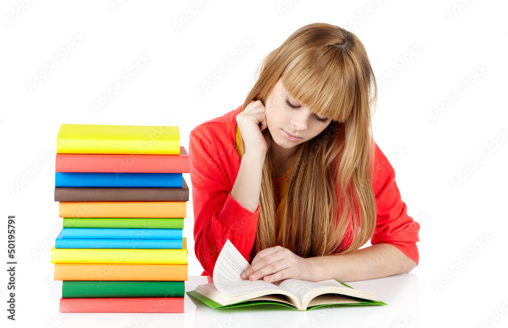 young girl with books Isolated on white background young girl with books Isolated on white background