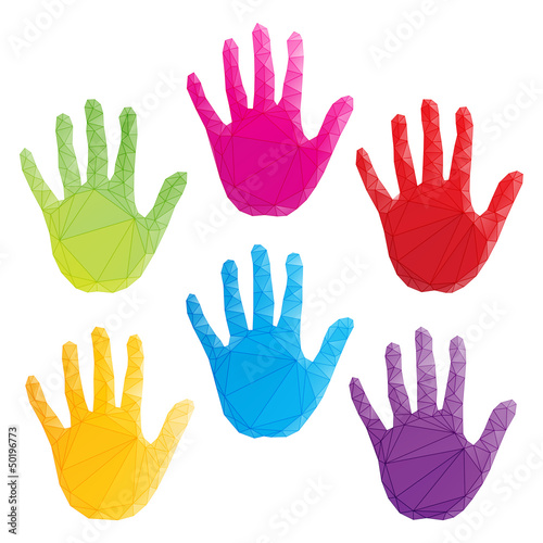   colorful hand prints vector, poligonal art