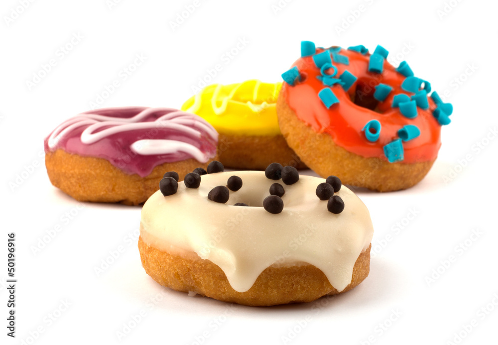 Donuts isolated on white background closeup Donuts isolated on white background closeup
