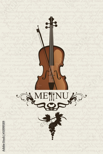 banner with cafe menus for music with violin and cutlery