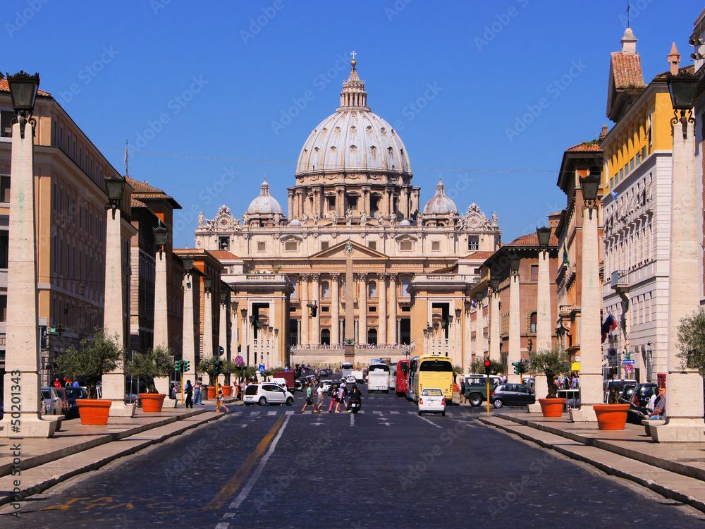 View down street to St Peter's Bascilica, Vatican City
