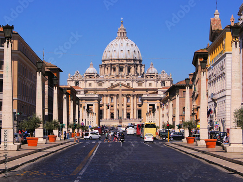 View down street to St Peter's Bascilica, Vatican City
