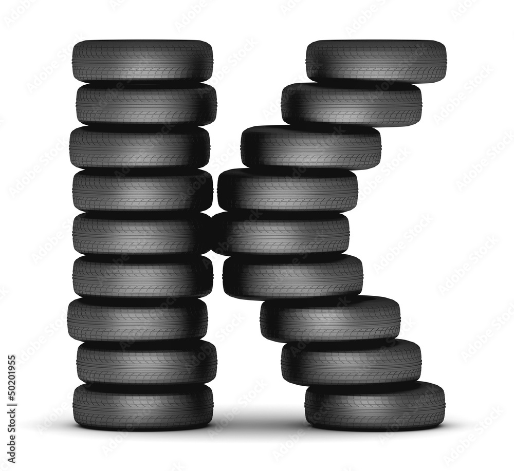 Letter K from stacked tire Letter K from stacked tire