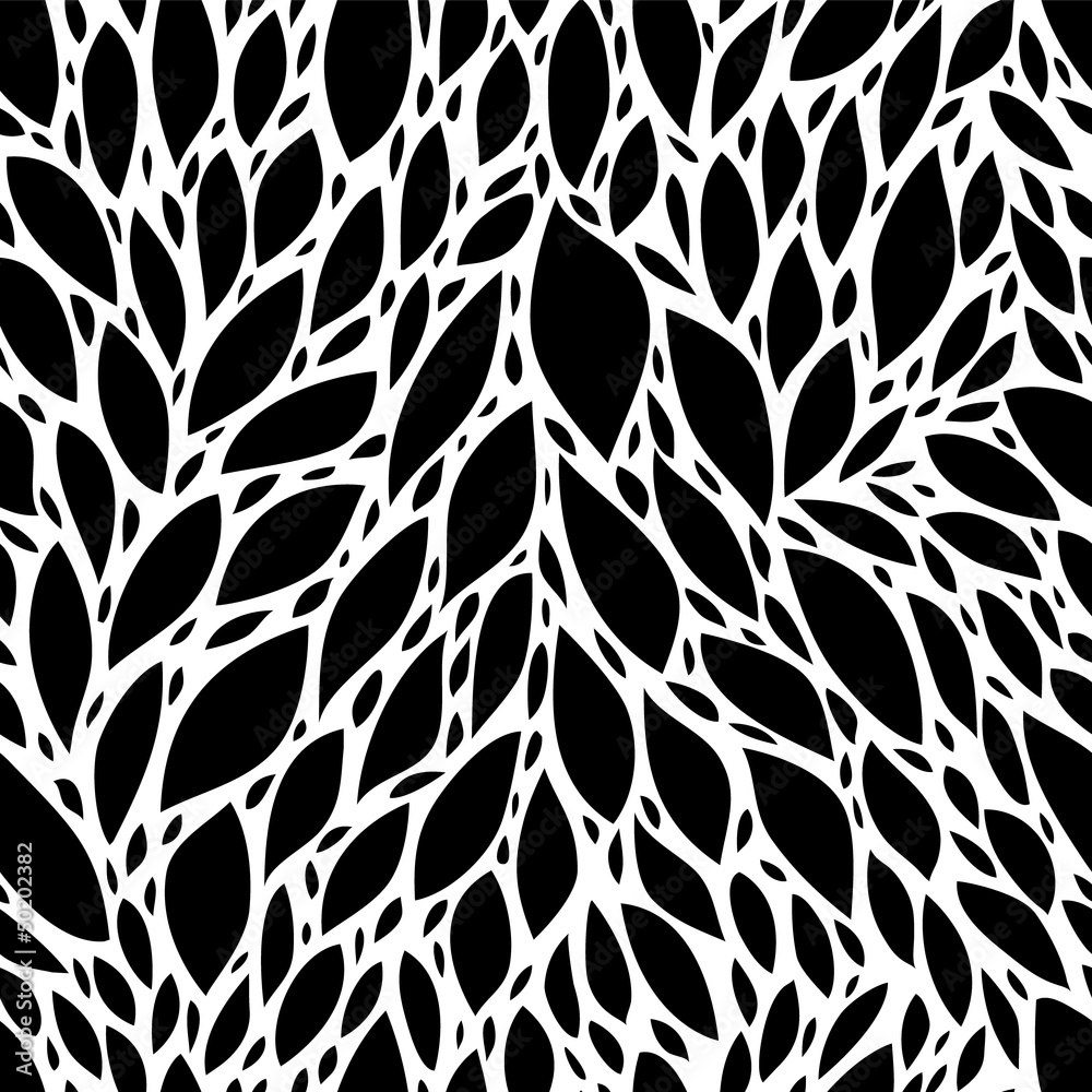 Black and white leaves seamless pattern, vector Black and white leaves seamless pattern, vector