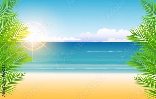 beauty Sunny blue sky and palm tree and beach background