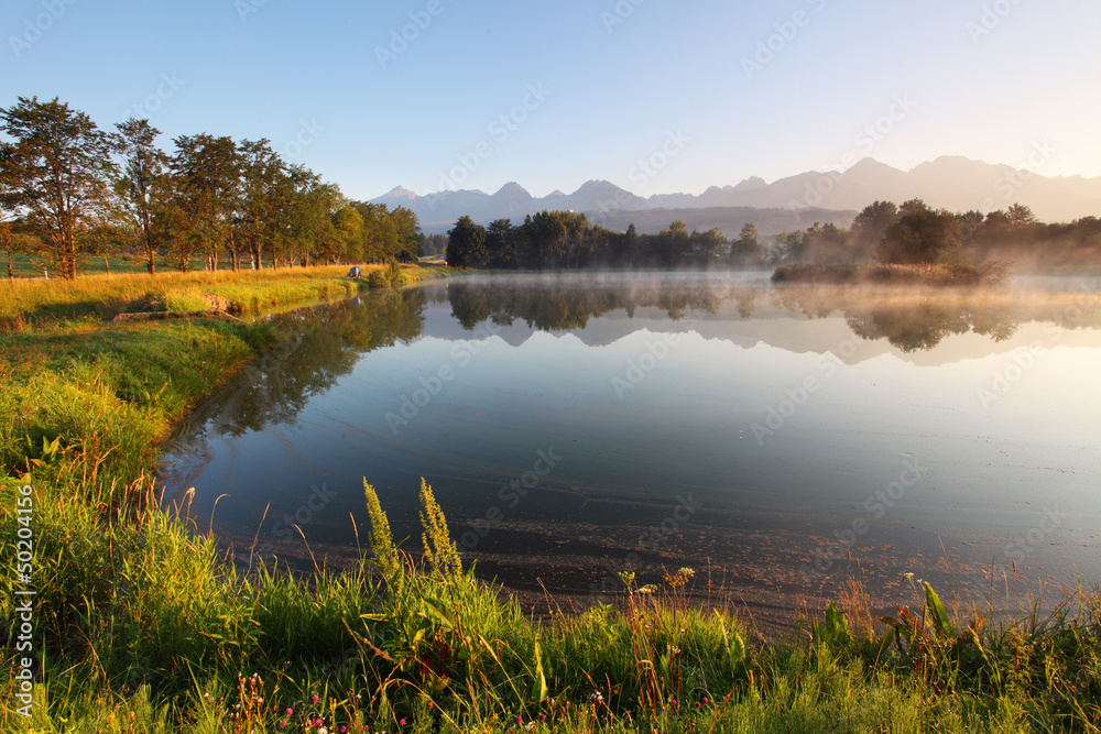 Nature mountain scene with beautiful lake in Slovakia Tatra - St