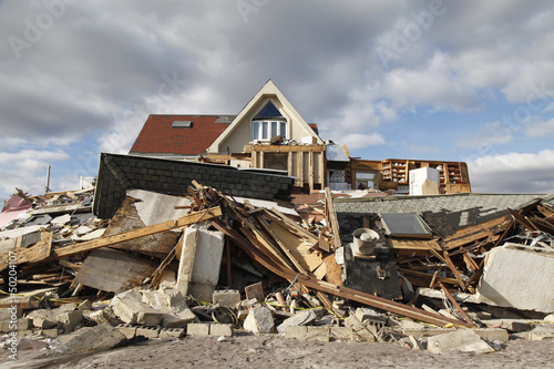 Destroyed beach house in the aftermath of Hurricane Sandy