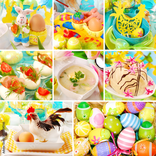 collage with easter decorations and traditional dishes