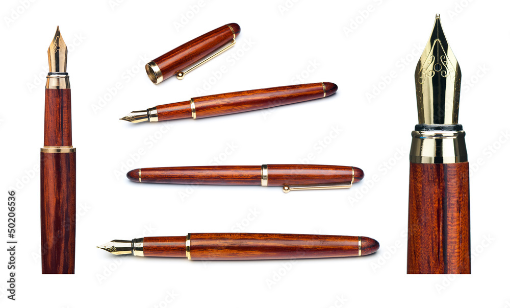Obraz premium set of gold fountain pen nib isolated on white background