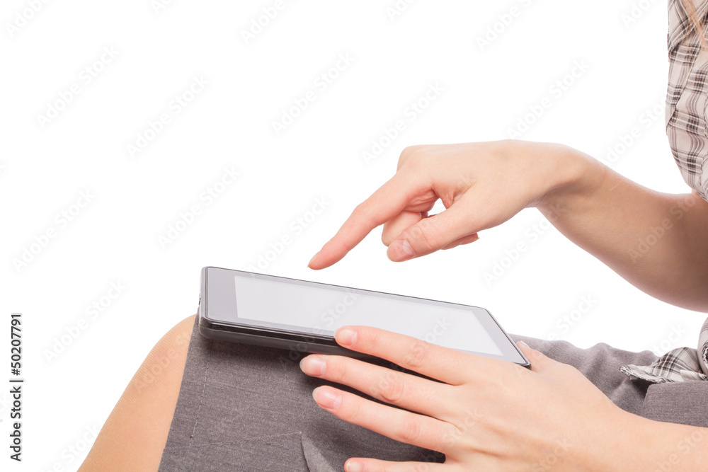 Woman working on a Tablet PC Woman working on a Tablet PC