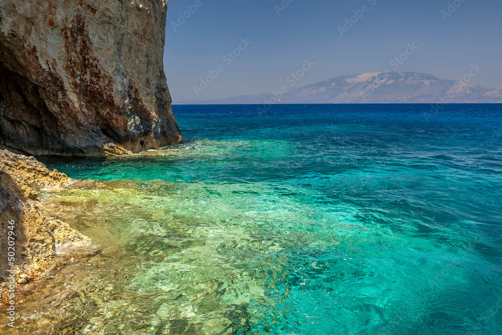 Blue caves with Kefalonia view