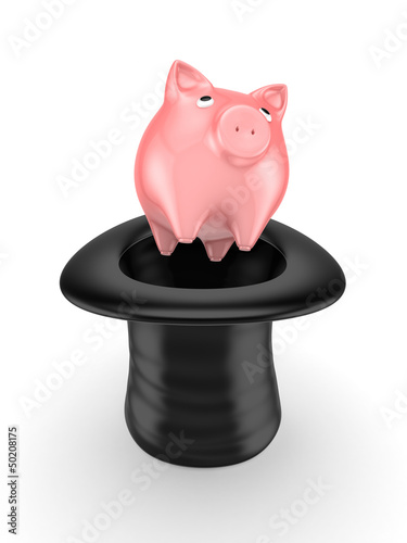 Pink piggy bank in a cylinder.