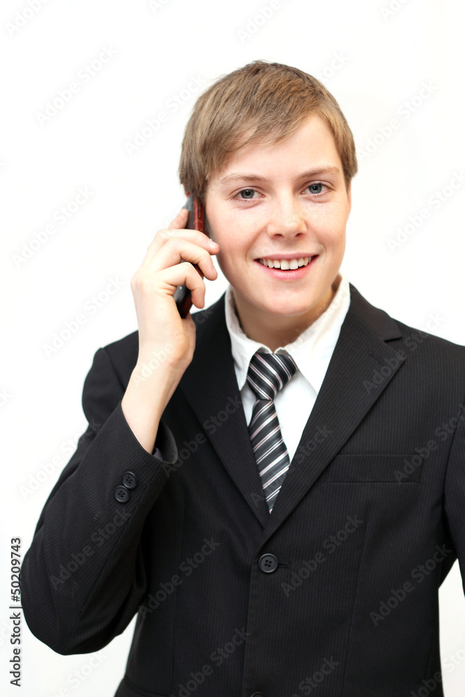 Angestellter telefoniert mit Handy Angestellter telefoniert mit Handy