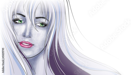 Young woman portrait, cold winter colors