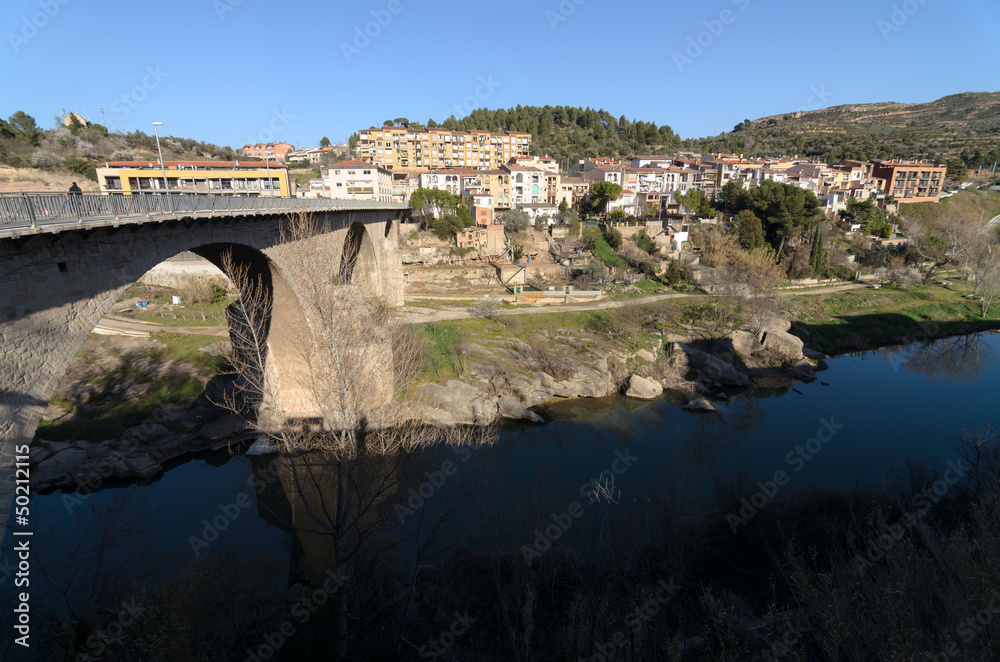 Bridge from 1350 in the Monistrol de Monserrat, Barcelona, Spain