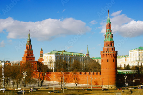 Moscow Kremlin panorama in winter sunny day.