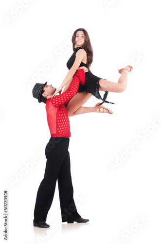 Pair of dancers isolated on the white