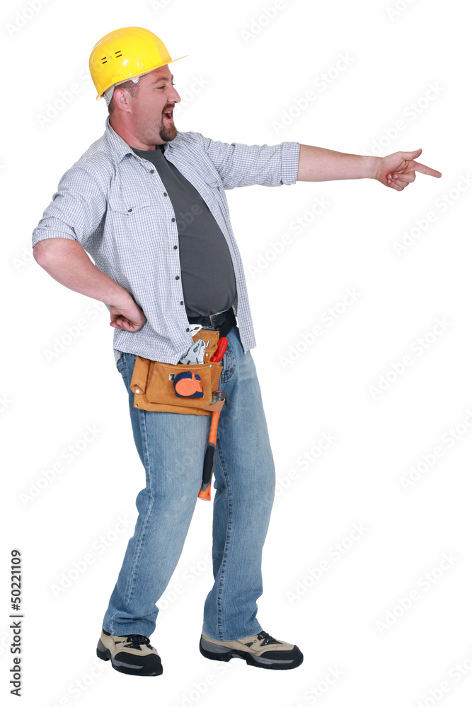 Chubby foreman pointing and laughing Chubby foreman pointing and laughing