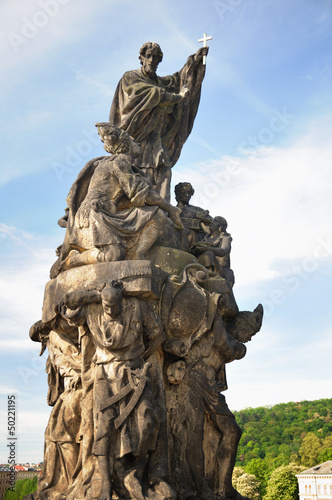 Saint Francies Xavier statue  Charles bridge Prague 