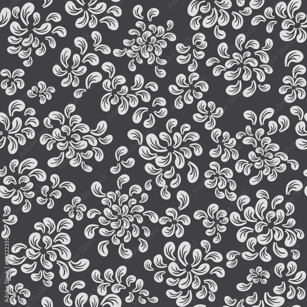 Repeating vector floral and feather pattern