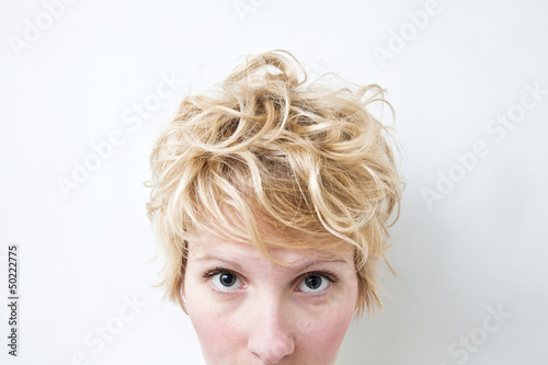 Close-up Blond Girl Head - Curly Hair photo