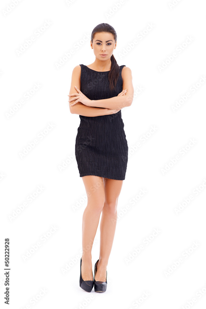 Fototapeta premium Sexy brunette model posing on white