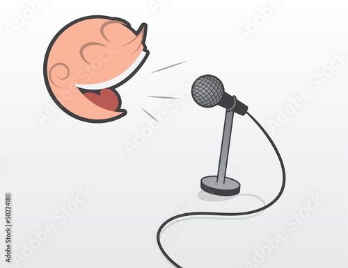 Floating head talking or singing into microphone