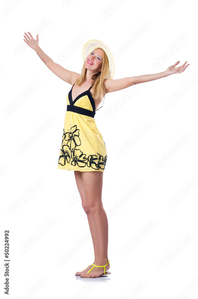 Young woman in summer dress on white Young woman in summer dress on white