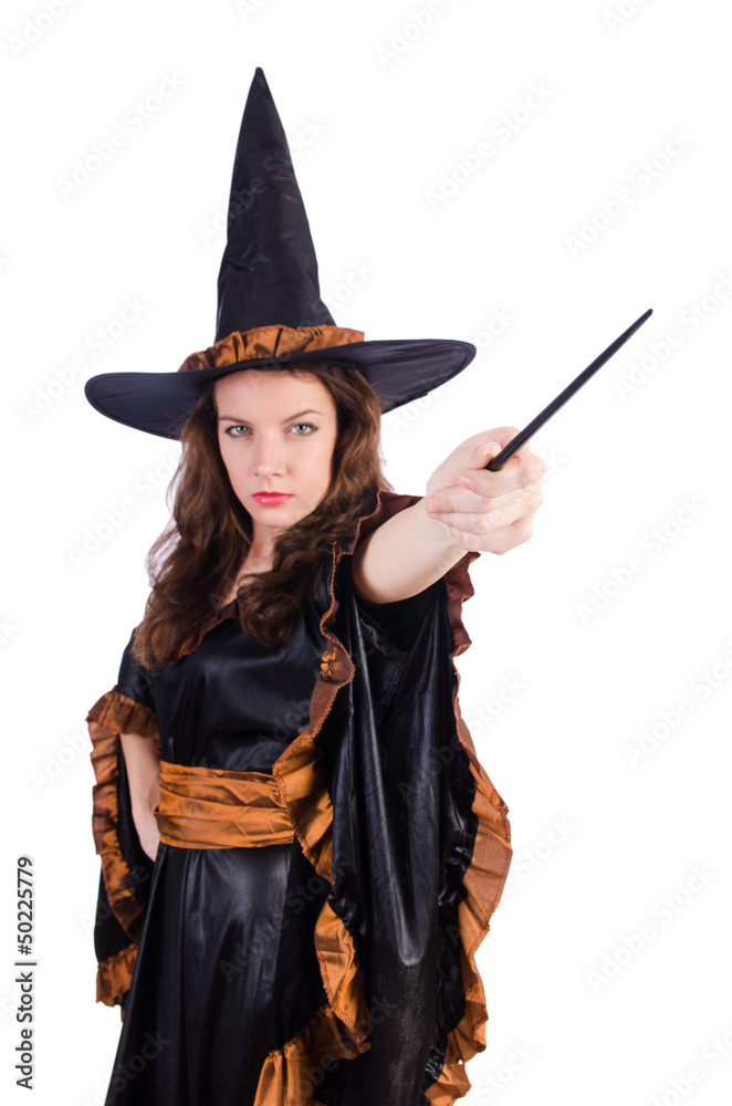 Witch with wand isolated on the white Witch with wand isolated on the white
