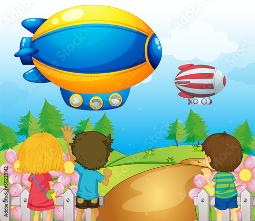 Kids watching the airships