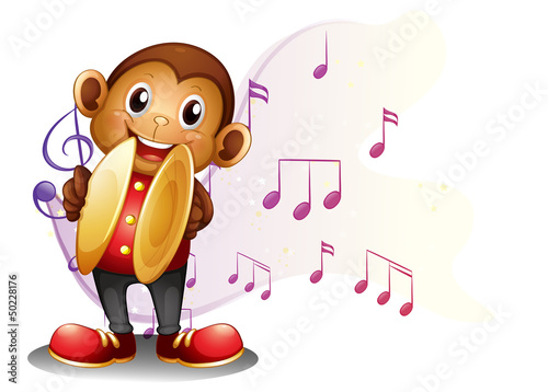 A monkey playing with the cymbals