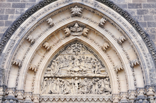 Last Supper portal of gothic church of St. Peter and Paul