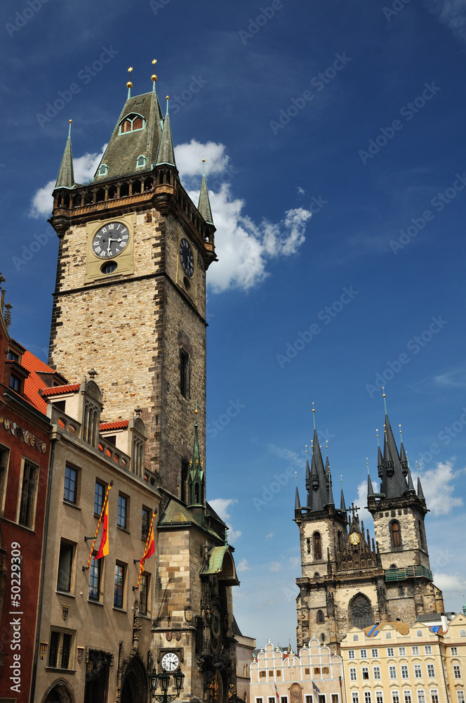Orloj and Church of Mother of God before Tyn, Prague