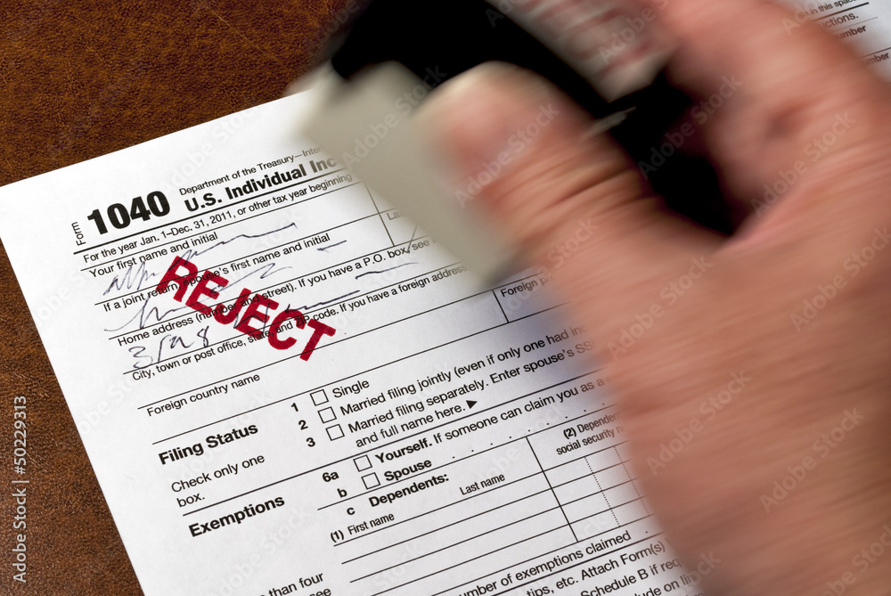 Fototapeta premium Tax form is stamped reject
