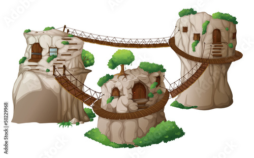 Tree houses with hanging bridges