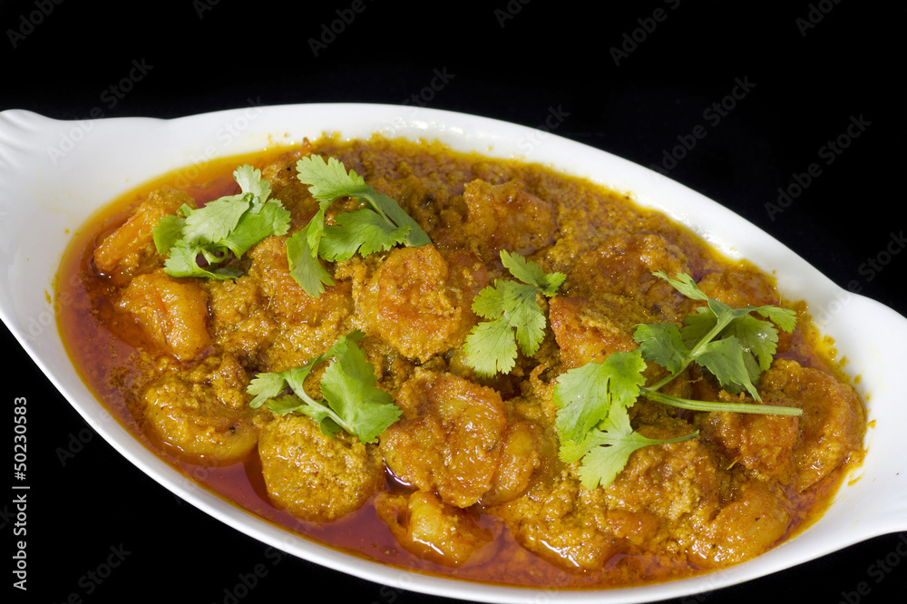 hot Indian style curry of  shrimp
