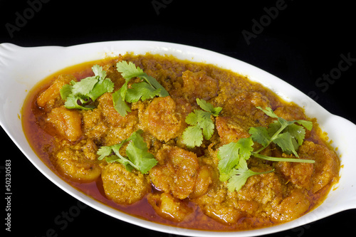 hot Indian style curry of shrimp