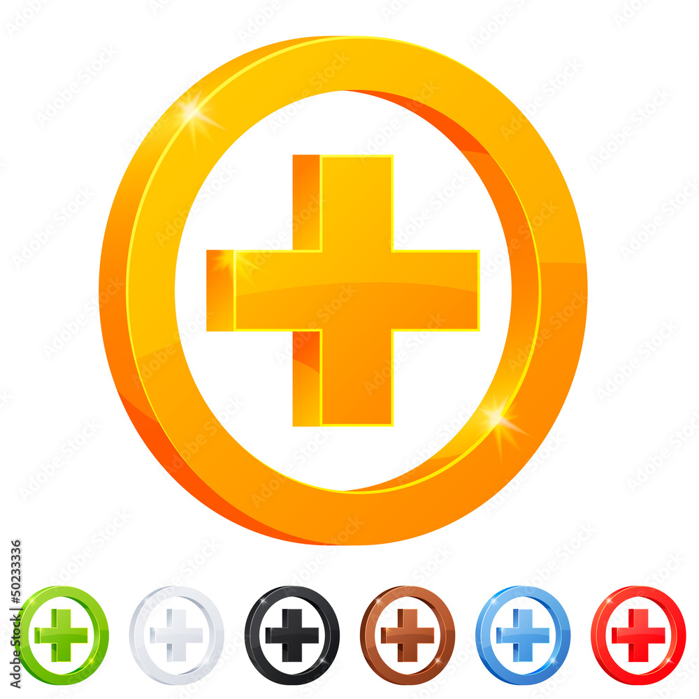 Fototapeta premium Set of 7 plus symbol in different colors.