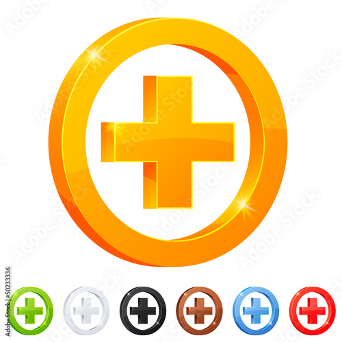 Set of 7 plus symbol in different colors.