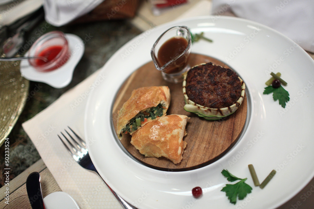 Cutlet with pasty and sauce Cutlet with pasty and sauce