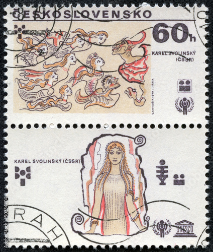 stamp printed in Czechoslovakia shows girls and villain
