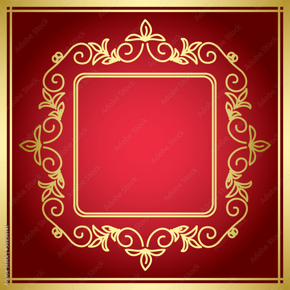 red vector decorative card with golden frame