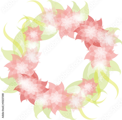 vector of pink floral and green leave