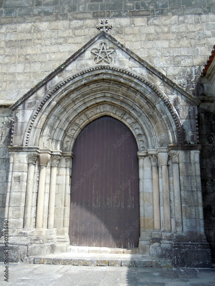 Door in San Francisco church Ribeira quarter in Porto Portugal
