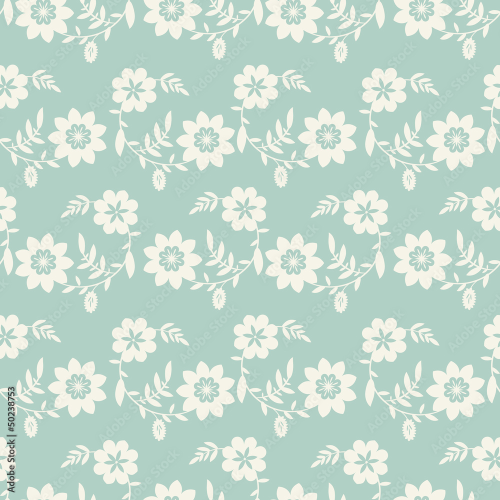 Seamless light blue background with flowers