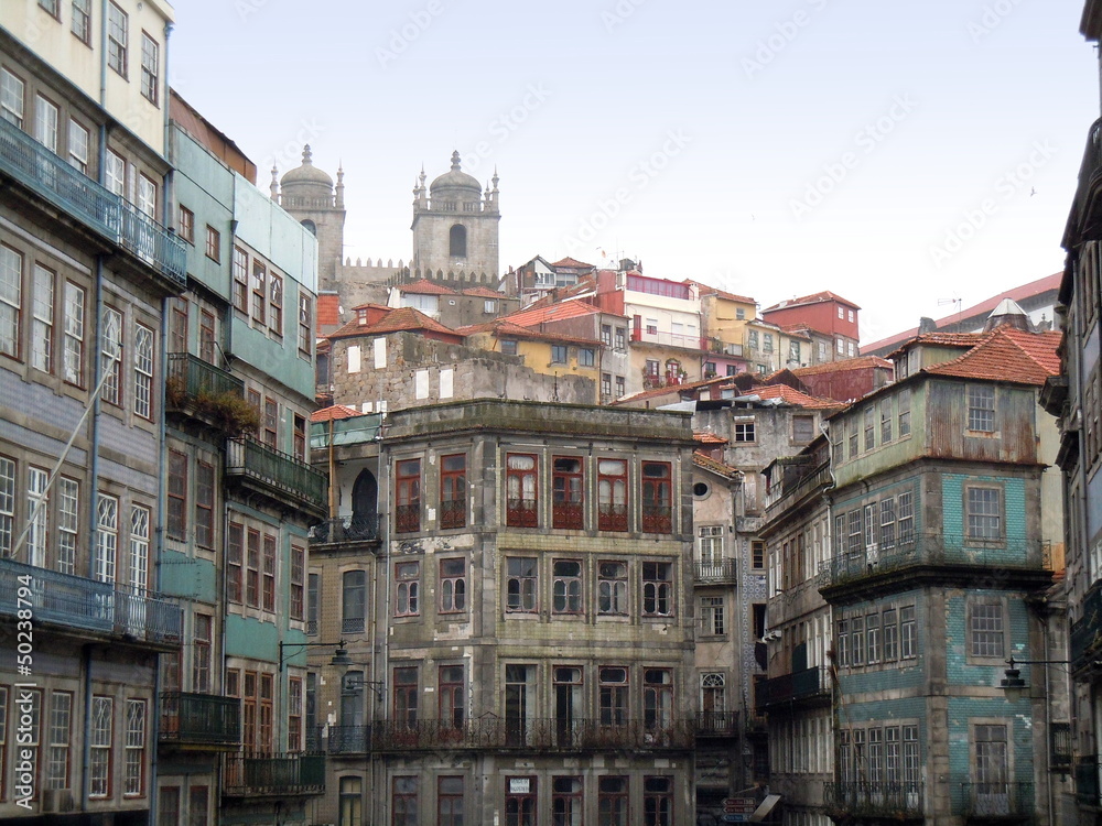 Ribeira quarter and Cathedral in Porto Portugal