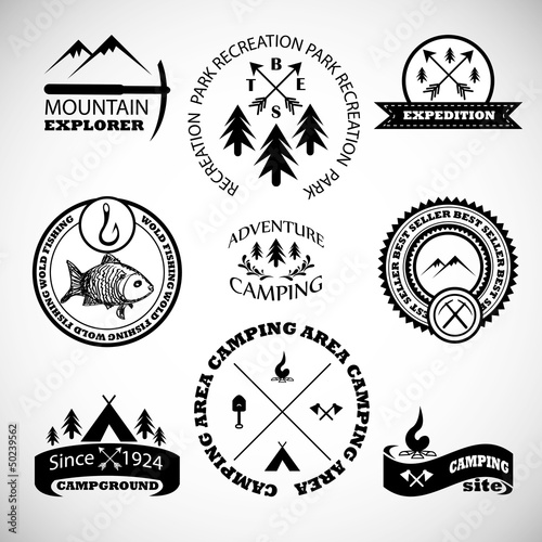 Camping labels set.