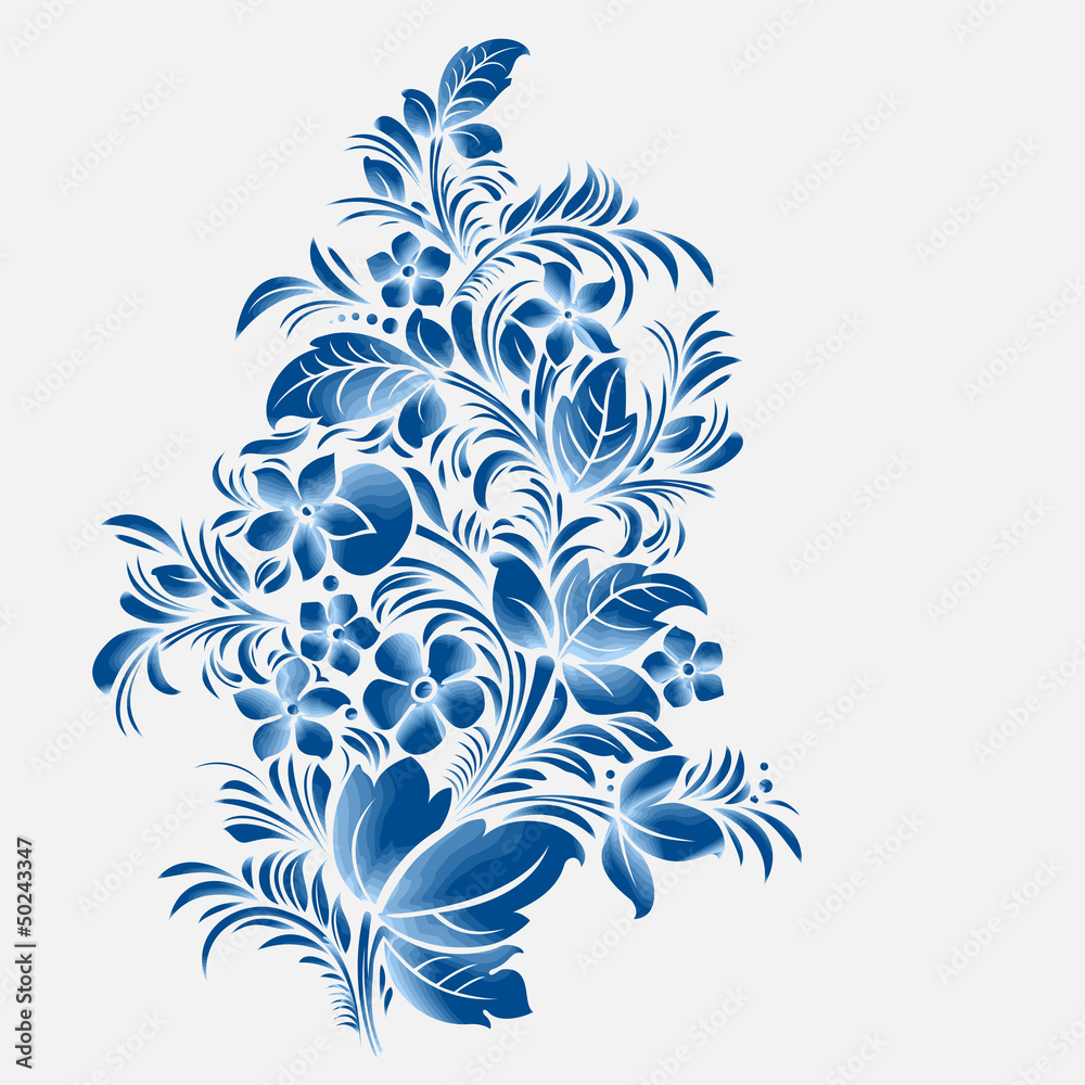 blue flower ornament, gzhel russian style