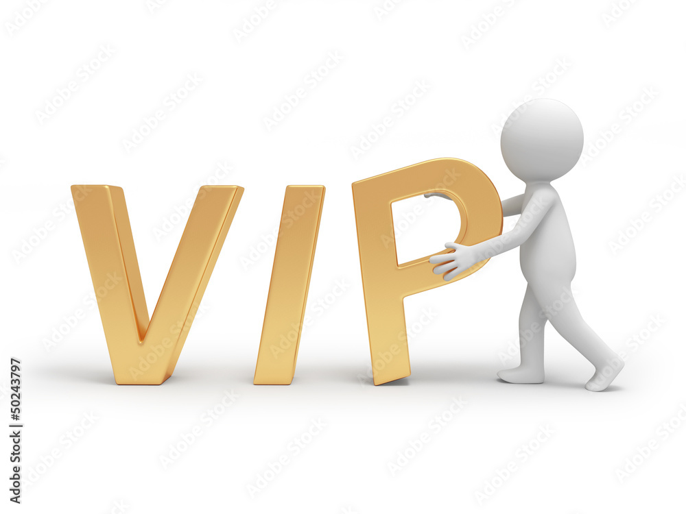 A 3d person holding a VIP symbol